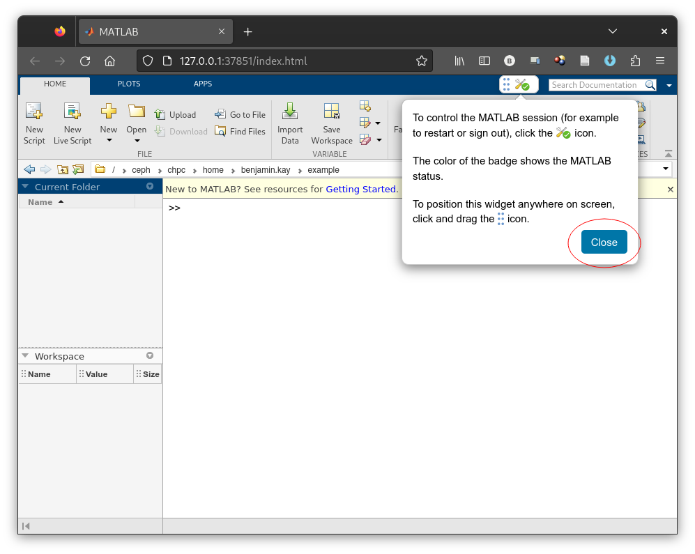 Screenshot of a Matlab